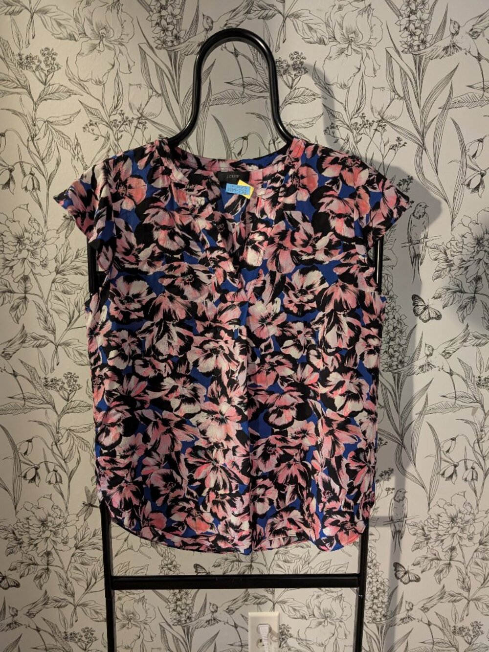 J.Crew 100% Silk Floral Cap Sleeve Blouse Size 10